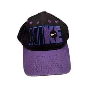 Vintage Nike Purple Big Spell Out Logo Snapback Hat Black & Purple One Size